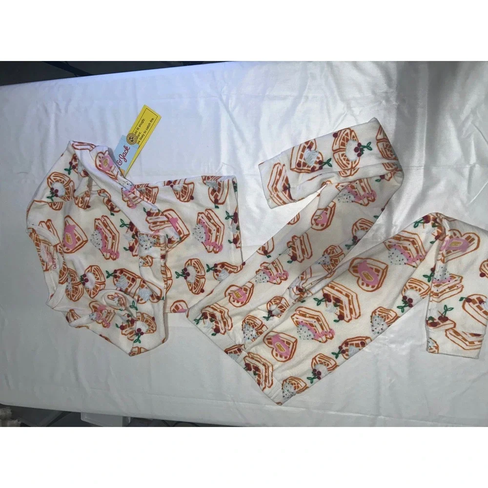 Cat & Jack Kids Waffle Print Fleece Pajama Set 2-Piece‎ Cream Size 6 NWT